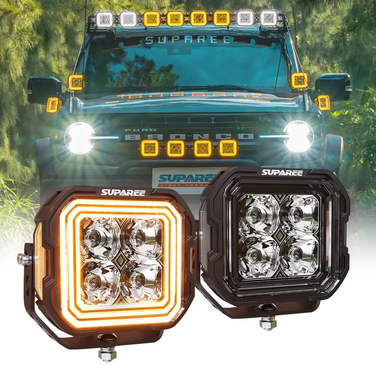 Suparee Ford Bronco Hyper 5" Led Pod Lights W/ A-Pillar Brackets 1