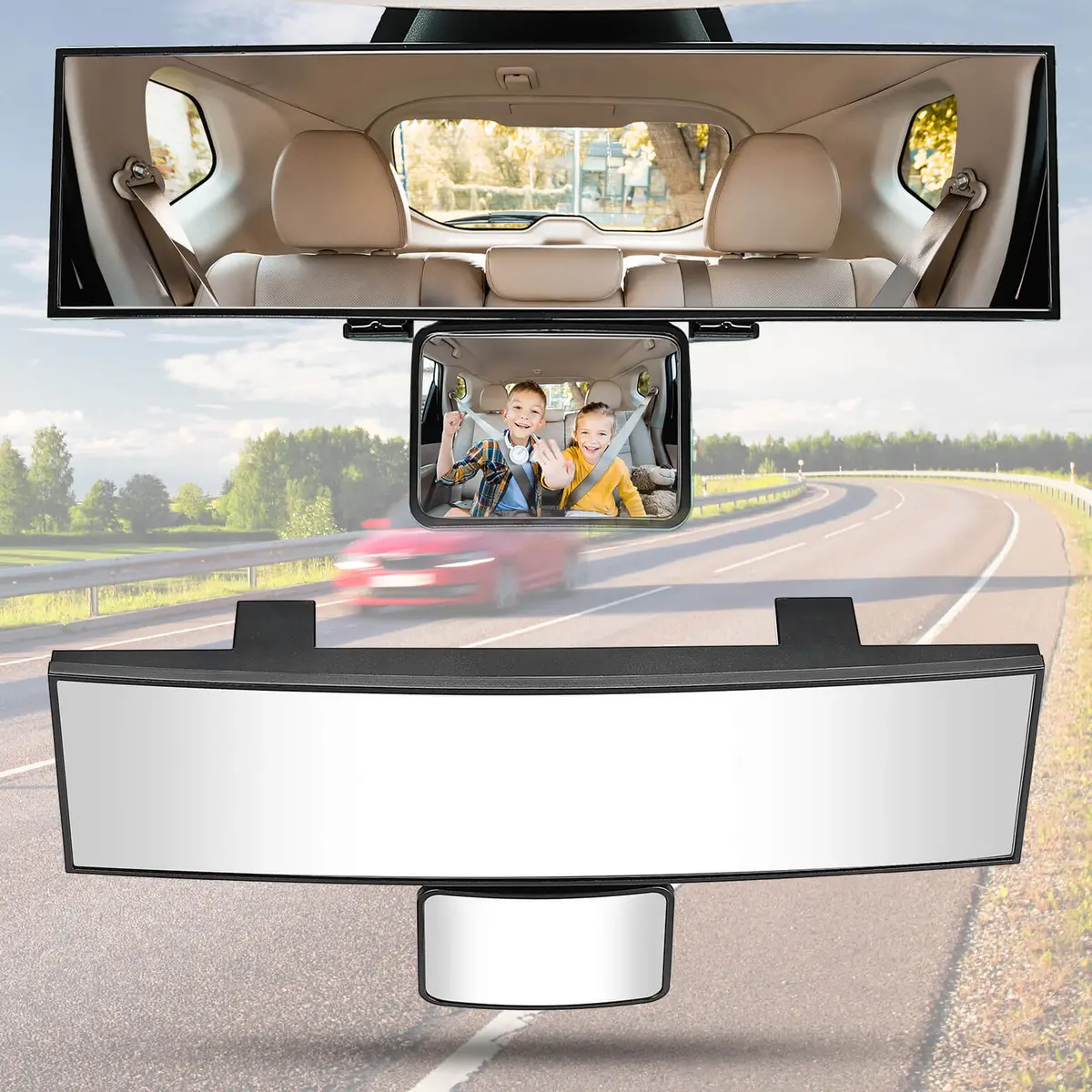 11" Car Rear View Mirror With Baby Mirror Universal 1