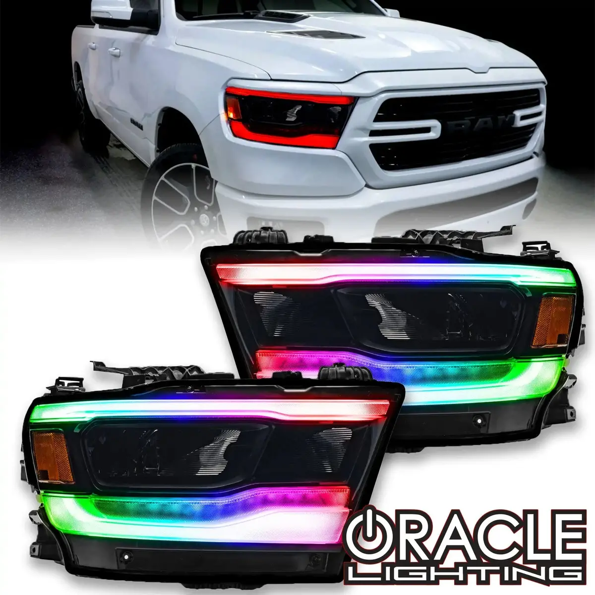 Oracle Lighting 2019-2024 Dodge Ram 1500 Colorshift Rgb+W Headlight Drl Upgrade Kit - Reflector Led Headlights 1