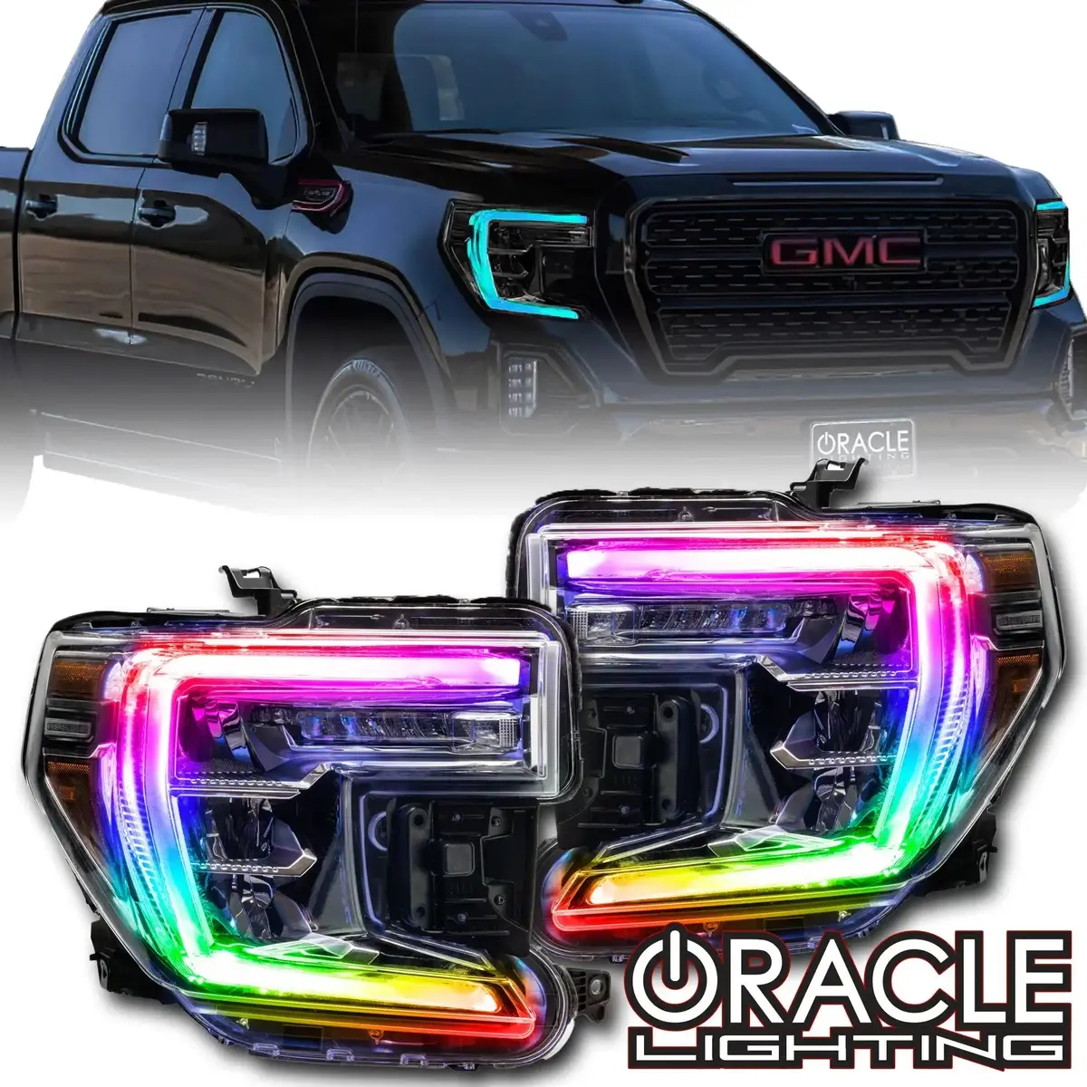 Oracle Lighting 2019-2022 Gmc Sierra 1500 Colorshift Rgb+W Headlight Drl Upgrade Kit 1