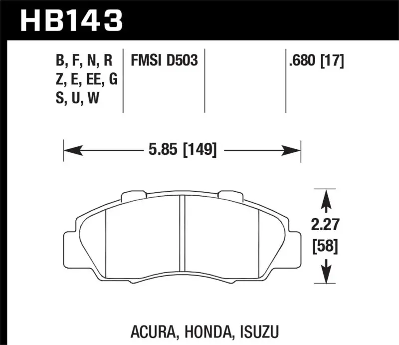 Hawk 97-01 Honda Prelude Performance Ceramic Street Front Brake Pads 1