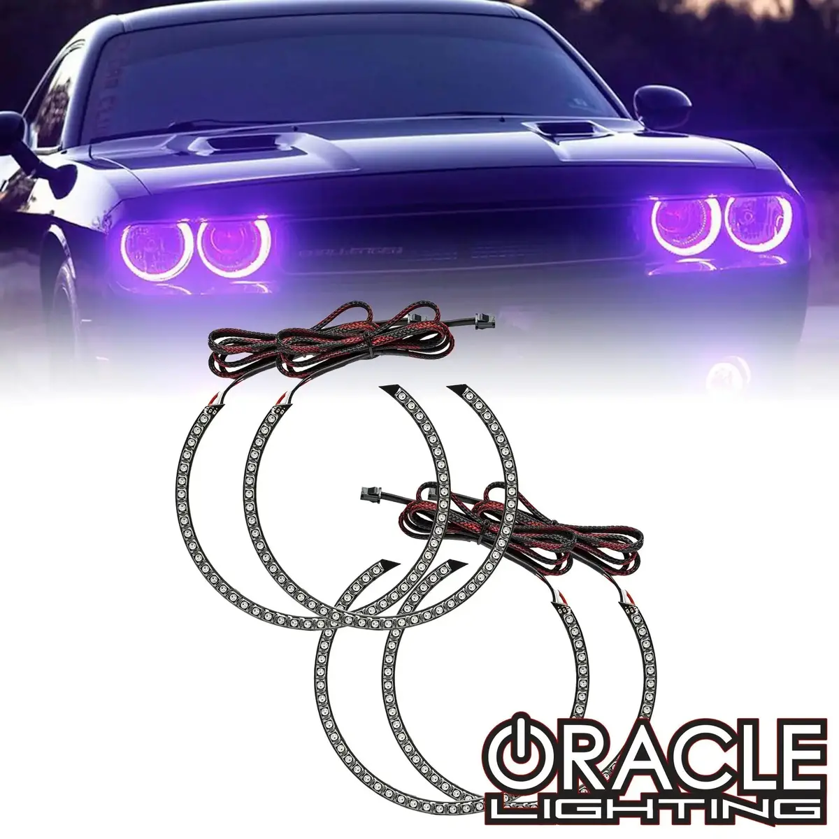 Oracle Lighting 2008-2014 Dodge Challenger Dynamic Colorshift Headlight Halo Kit - Standard Mount 1