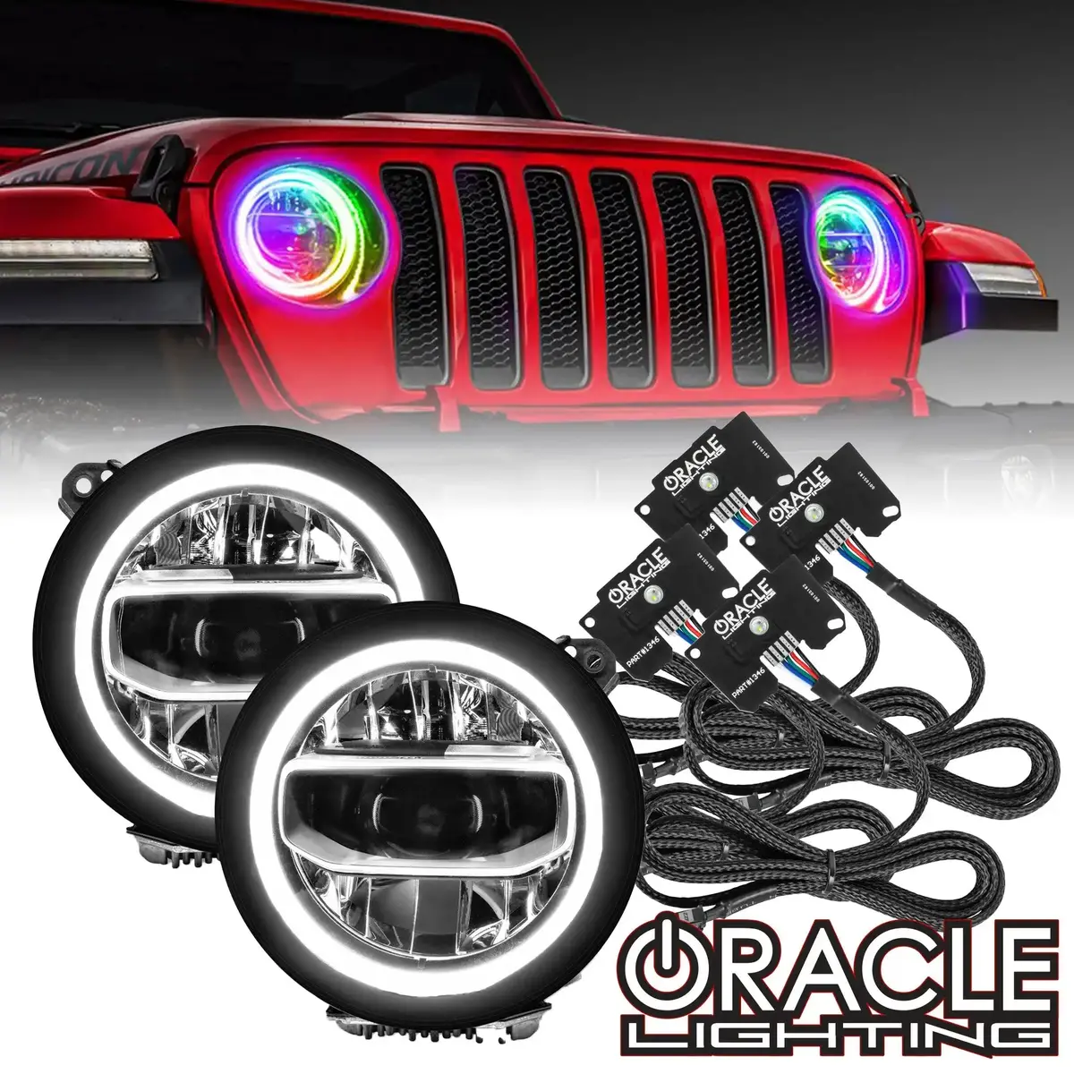 Oracle Lighting Jeep Wrangler Jl Colorshift Rgb+W Headlight Drl Upgrade Kit 1