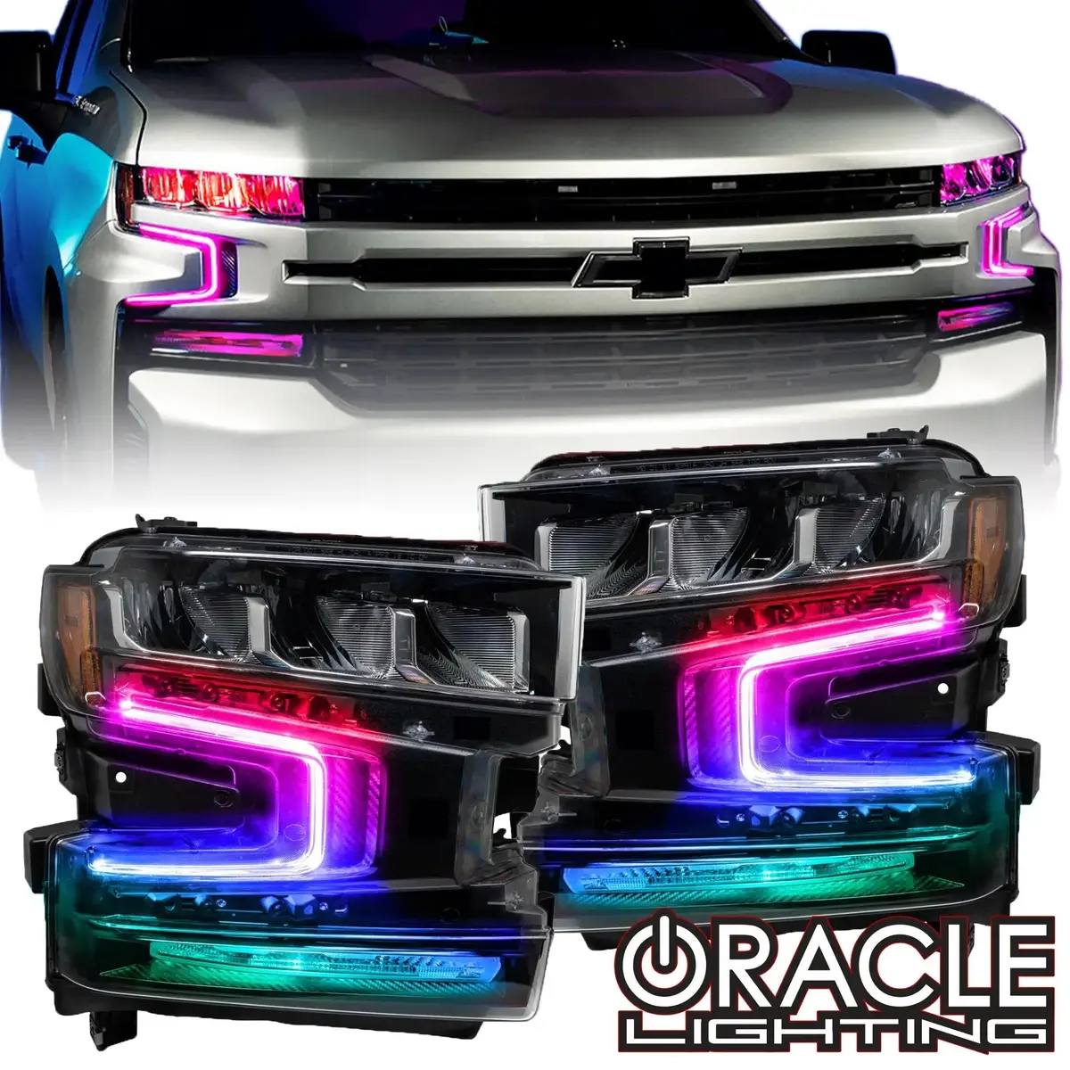 Oracle Lighting 2019-2022 Chevrolet Silverado 1500 Colorshift Rgb+W Headlight Drl Upgrade Kit 1