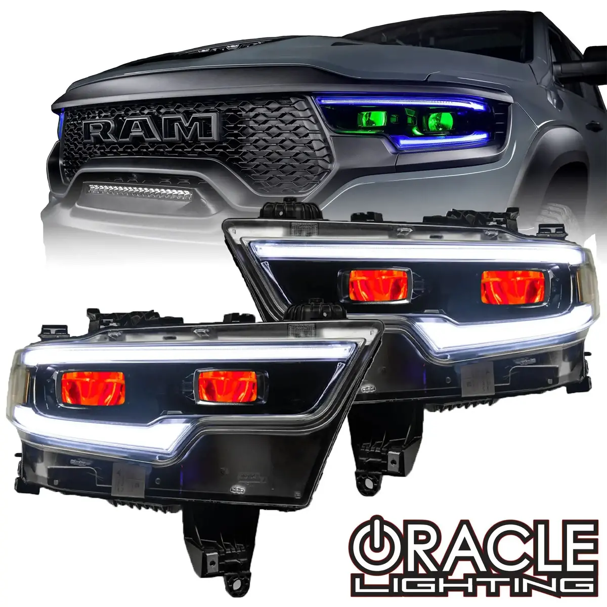 Oracle Lighting 2019-2024 Ram 1500 Colorshift Headlight Demon Eye Kit - Led Projector Headlights 1