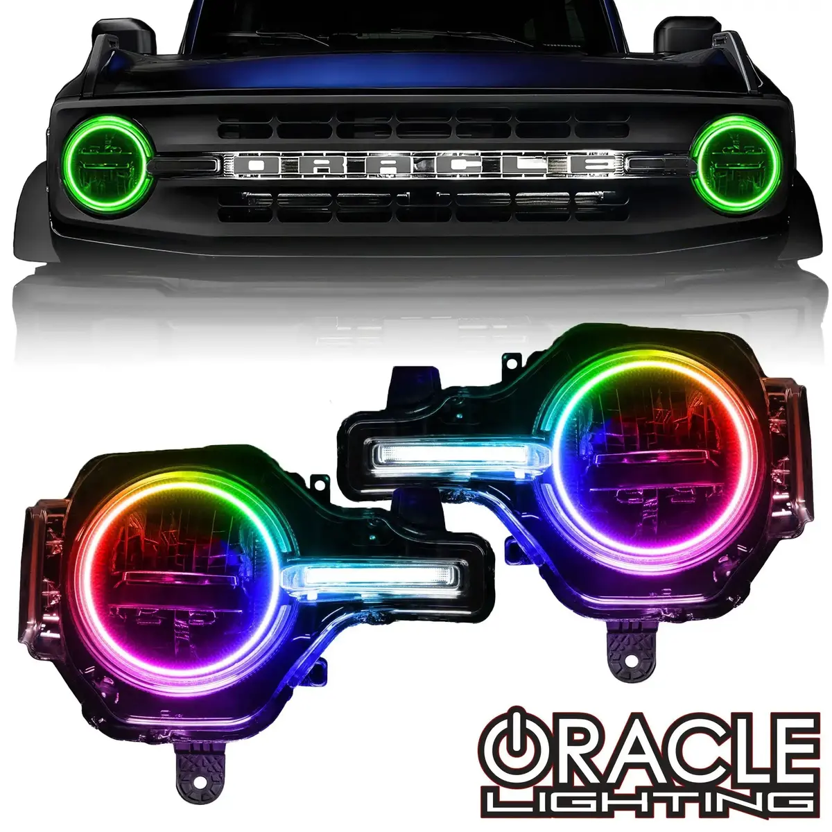 Oracle Lighting 2021-2025 Ford Bronco Colorshift Headlight Halo Kit W/Drl Bar - Base Headlights 1