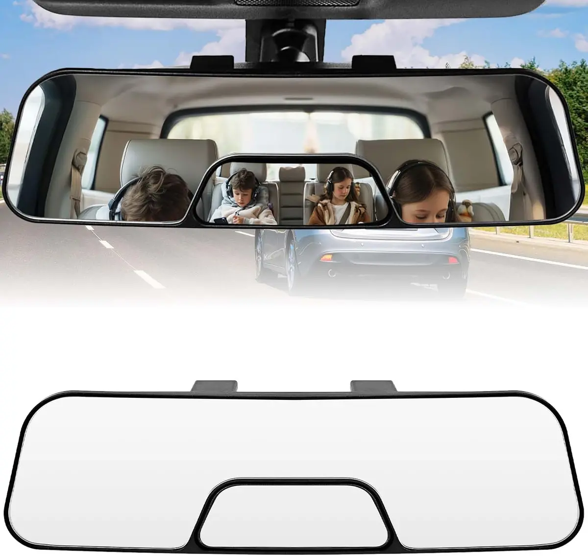 Joytutus Rear View Mirror, 12 Inch Panoramic Anti-Glare Rearview With Baby Mirror, Interior Clip-On Wide Angle Convex To Reduce Blind Spot, Effectively For More Car Suv Trucks 1