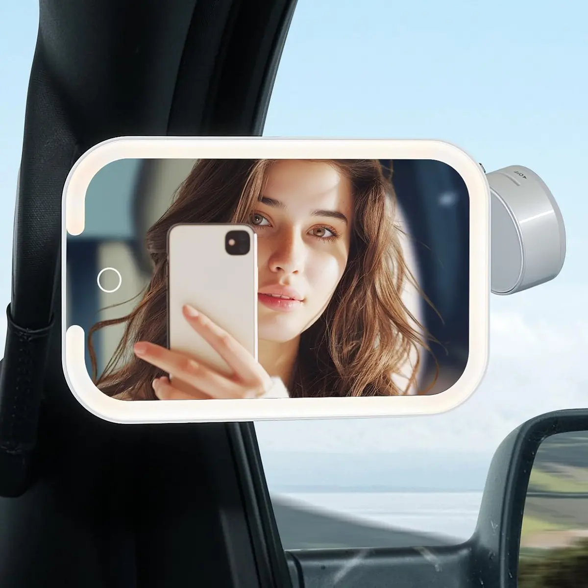 Car Vanity Mirror With Lights, Suction Cup Rechargeable 3 Modes 1