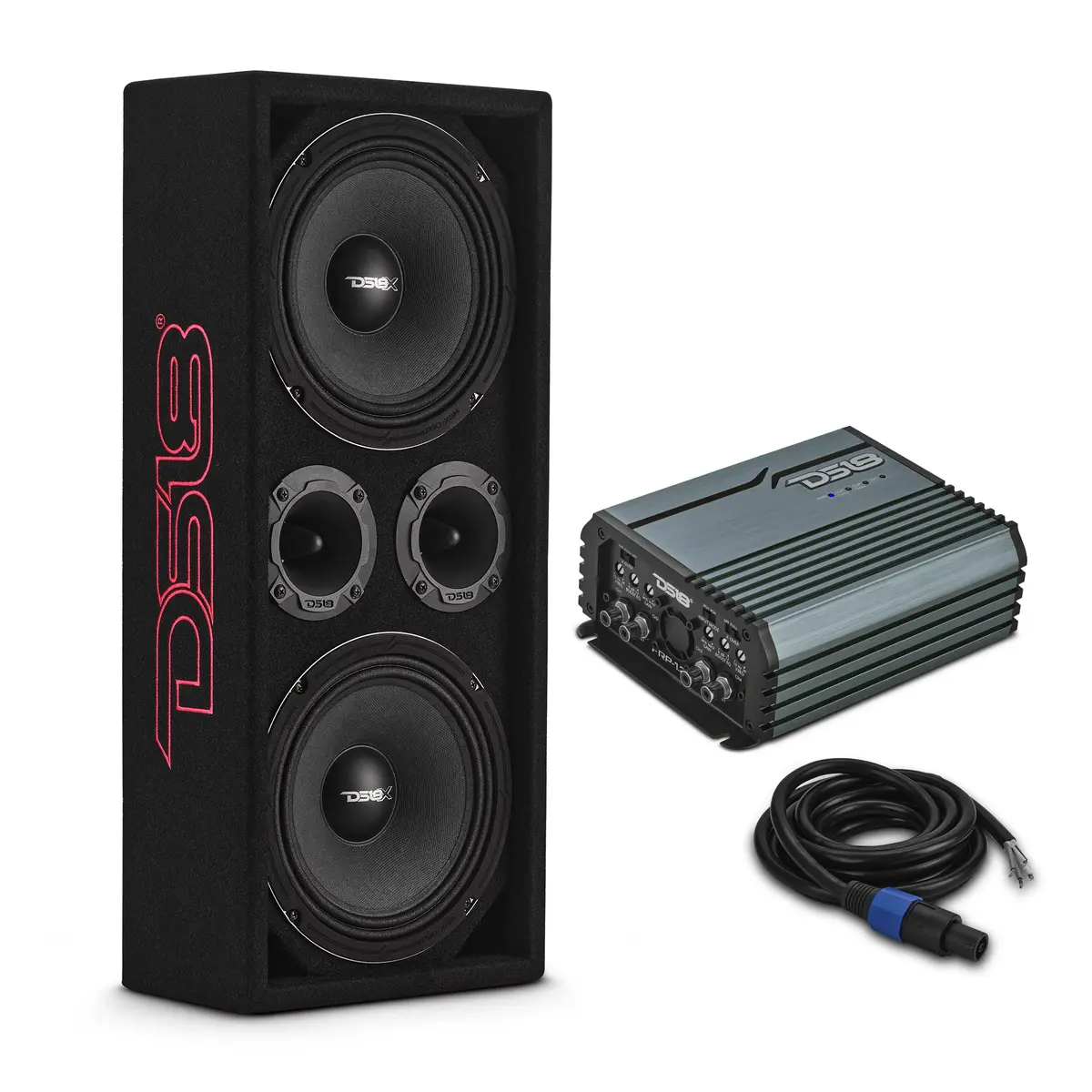 Loaded Voceteo Enclosure With Dual 8" Speakers, Dual 3.78" Tweeters, Amplifier & Speakon Cable 1