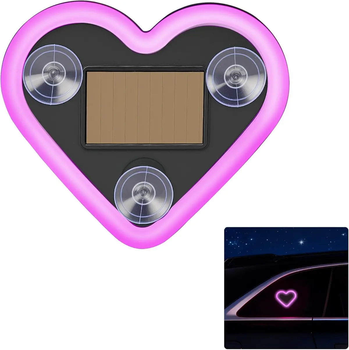 Joytutus Car Led Ambient Light Solar Powered Heart Neon Light Car Led Lights Interior For Outdoor/Interior Car/Room Pink 1