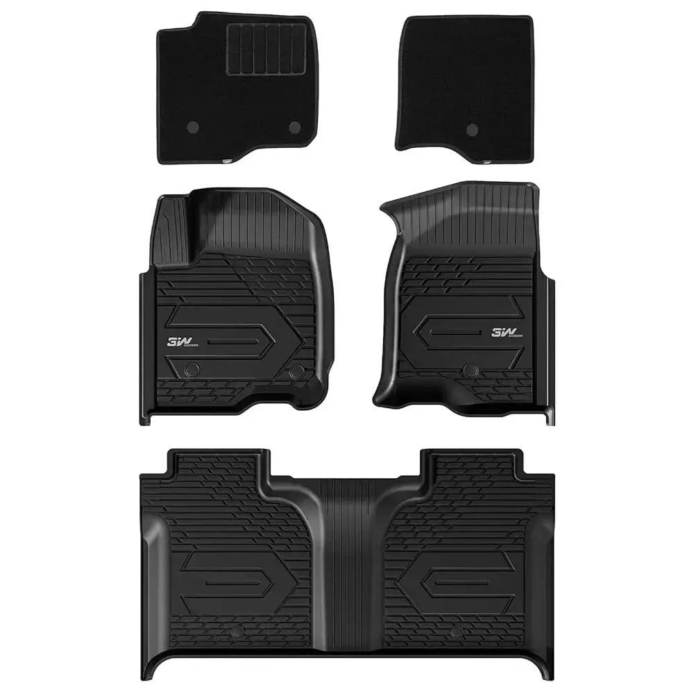 3W Sierra/Sierra Denali 1500 2019-2026 & Gmc Sierra 2500Hd/3500Hd 2020-2026 Crew Cab Floor Mats Thorex™ All-Weather Protection 1