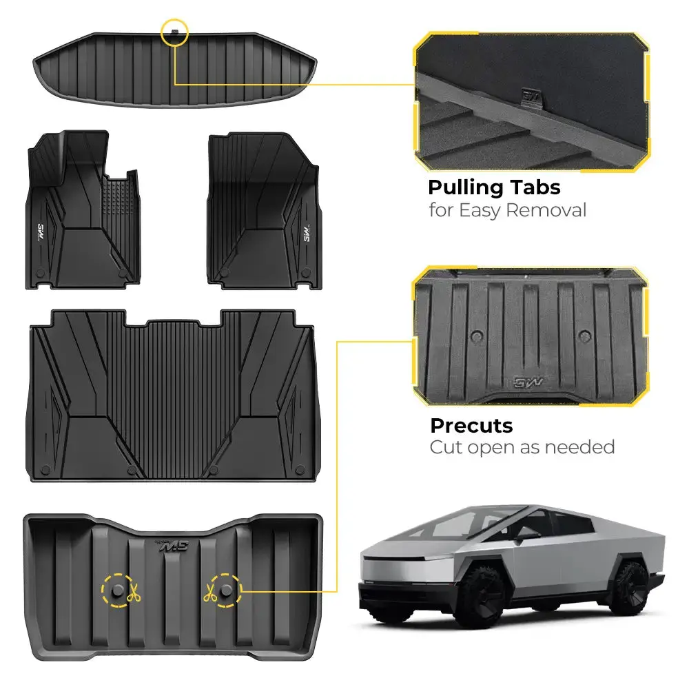 3W Tesla Cybertruck 2023 2024 2025 Custom Floor Mats / Trunk Mats / Bed Mat Thorex™ All-Weather Protection 1