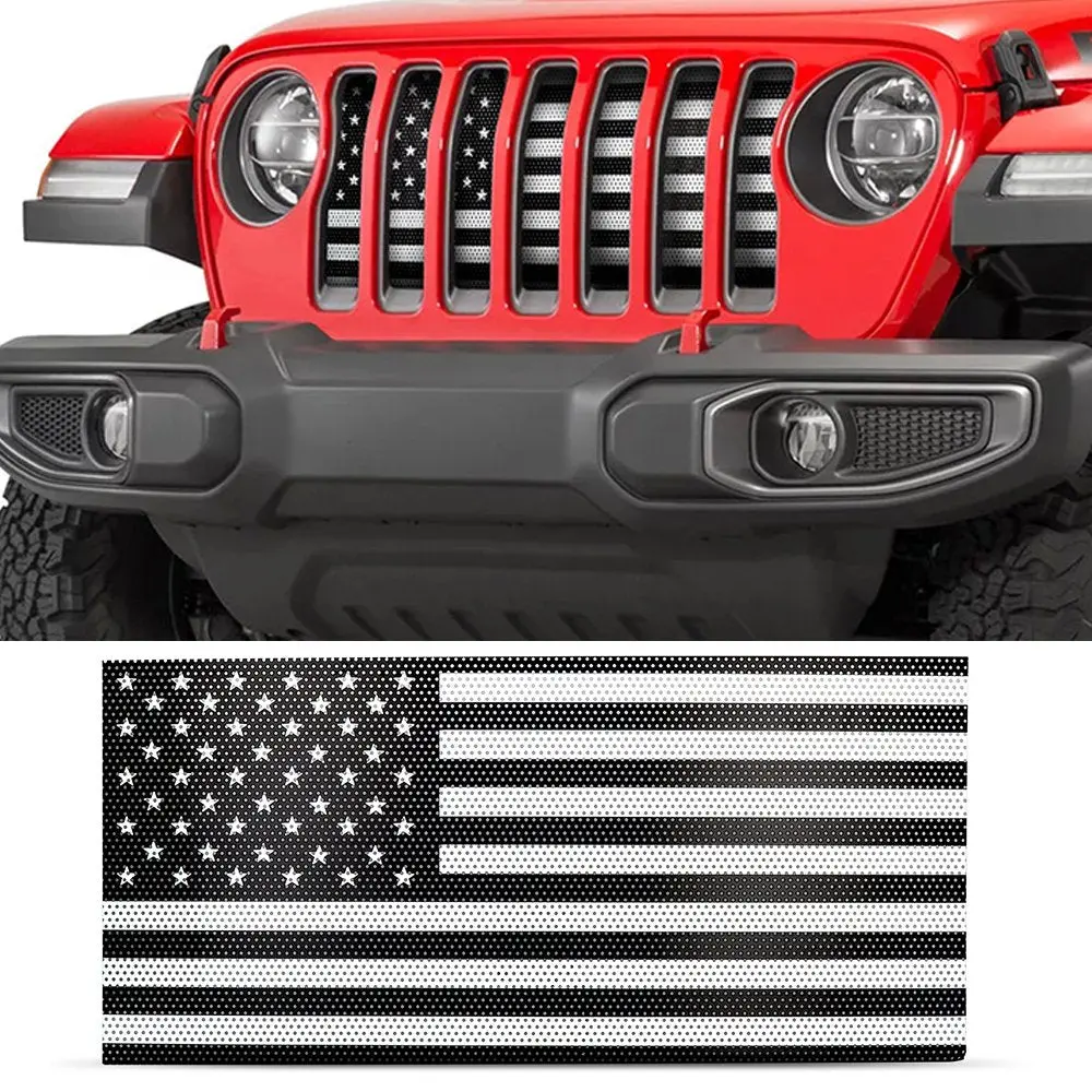Us American Flag Jeep Grille Insert Black & White 1