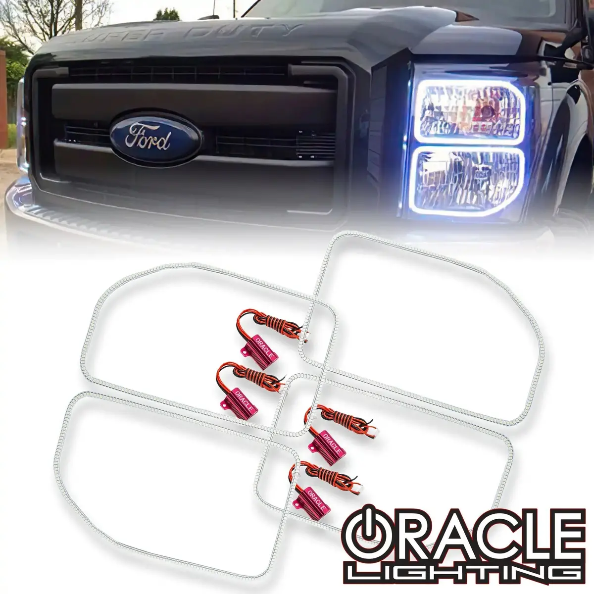 2011-2016 Ford F-250/F-350 Super Duty Oracle Colorshift Headlight Halo Kit (Square Ring Design) 1