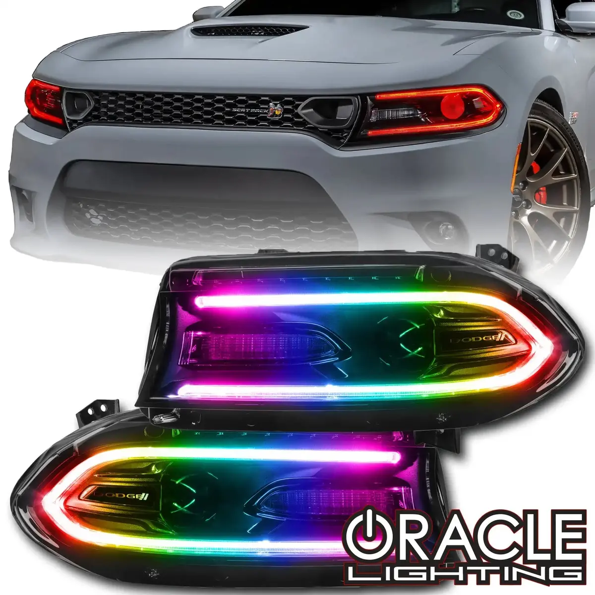 Oracle Lighting 2015-2021 Dodge Charger Colorshift Rgb+W Headlight Drl Upgrade Kit 1
