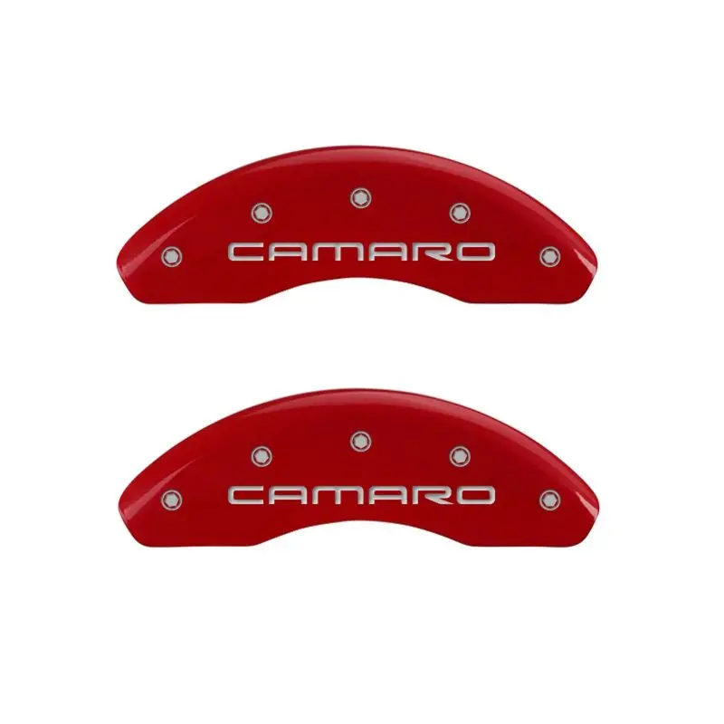Mgp Engraved Caliper Covers – Front (Gen 4 Camaro) & Rear (Gen 4 Z28), Red Finish With Silver Chrome 1