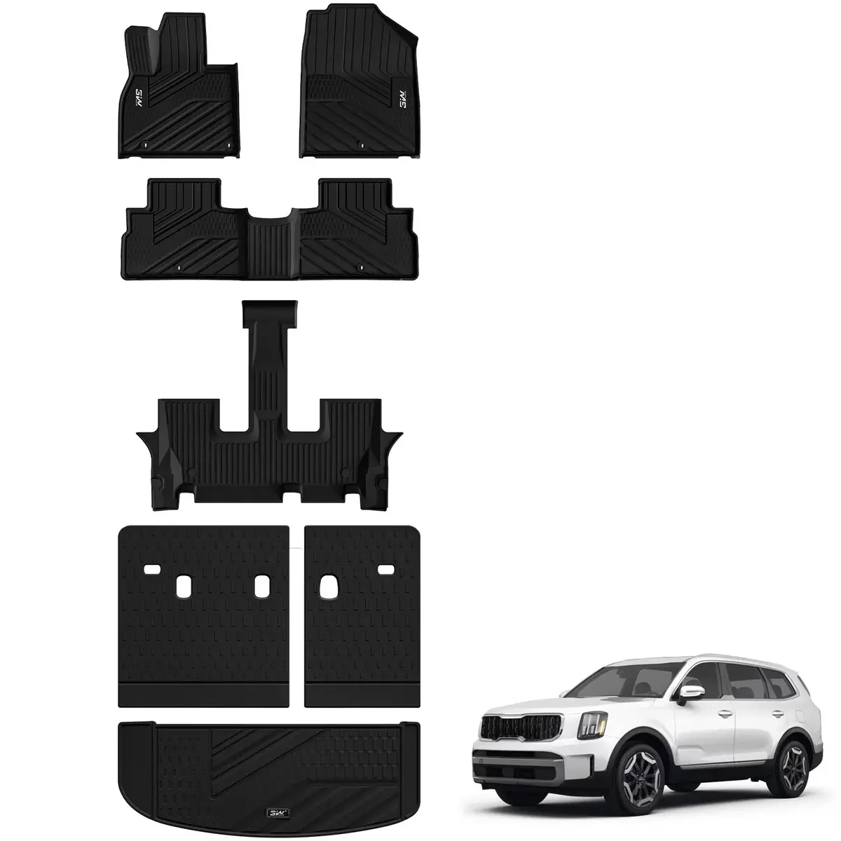 3W Kia Telluride 2020-2025 (Gas Models) Fits 7 & 8 Seat Custom Floor Mats& Cargo Liner Thorex™ All-Weather Protection 1