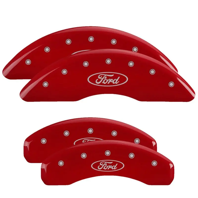 Mgp 4 Caliper Covers Engraved Front & Rear 24-25 Ford Mustang Gt Red Finish Silver Ford Oval Logo 1