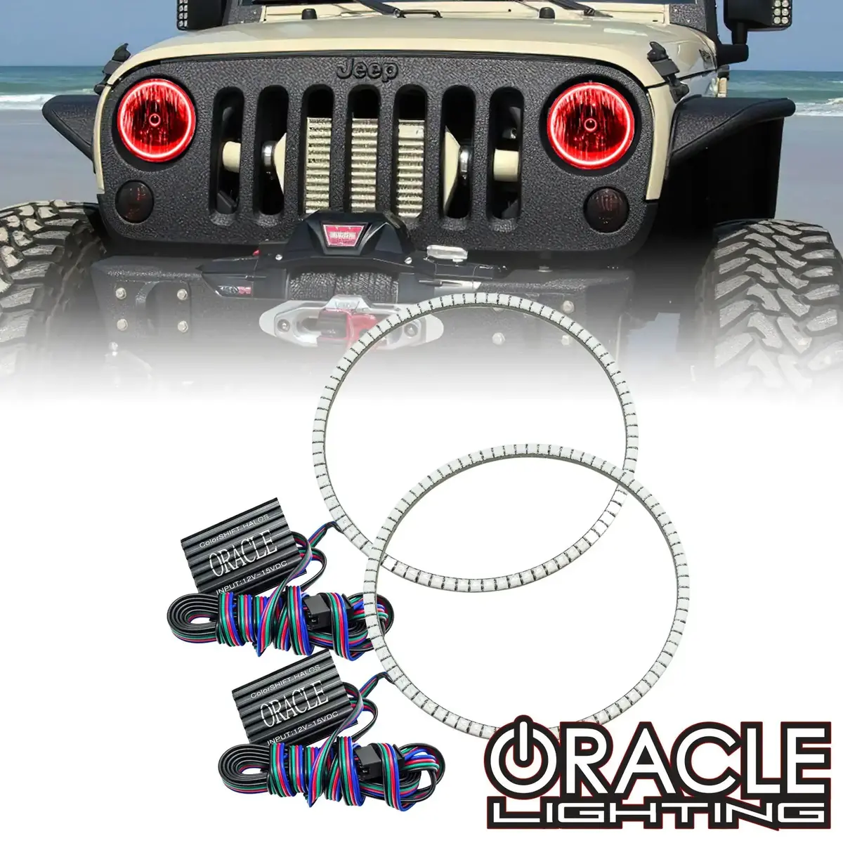 Oracle Lighting 2007-2017 Jeep Wrangler Jk Led Surface Mount Headlight Halo Kit 1