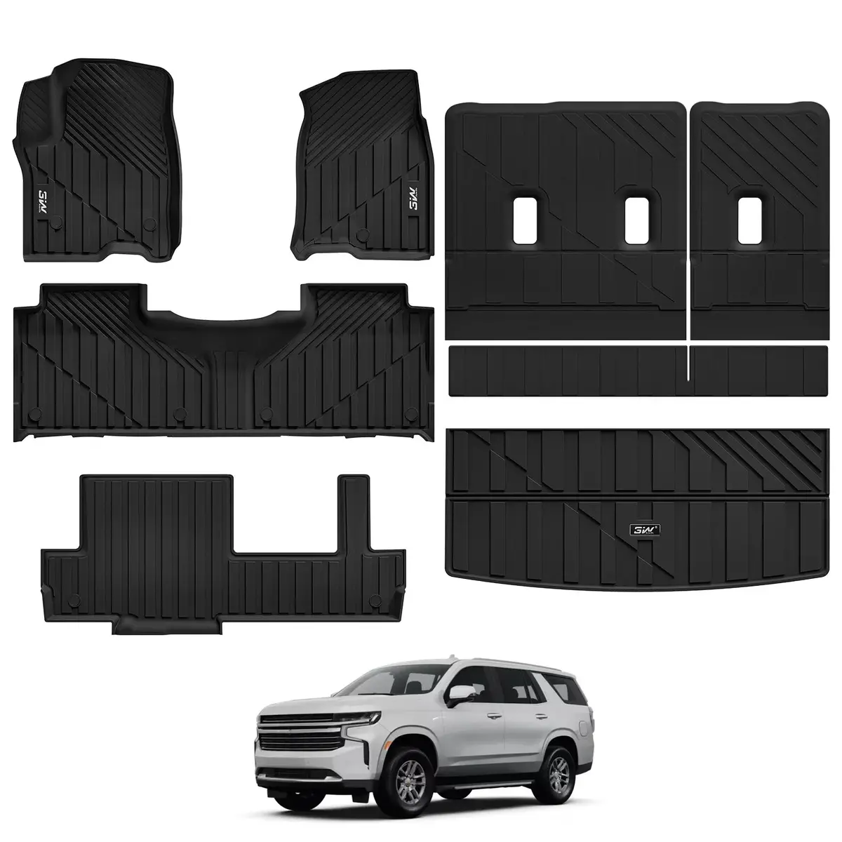 3W Chevy Tahoe 2021-2026/ Gmc Yukon / Cadillac Escalade (Only For 8 Seats) 2021-2026 Floor Mats/ Cargo Liner Thorex™ All-Weather Protection 1