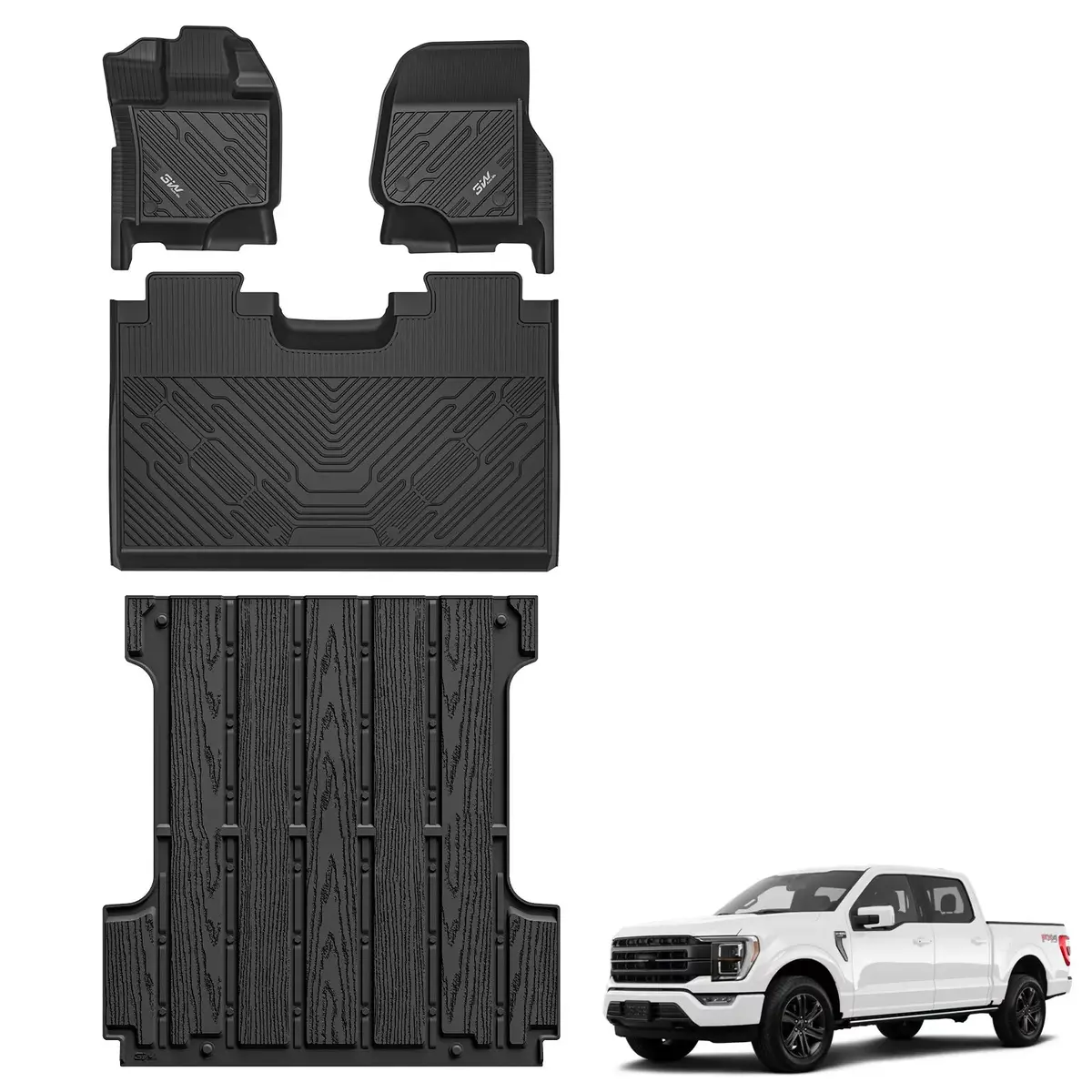 3W All-Weather Thorex™ Floor Mats Fit Ford F150 / F-150 Lightning Supercrew Cab 2015-2026 (Without Original Folding Under-Seat Storage Box) 4