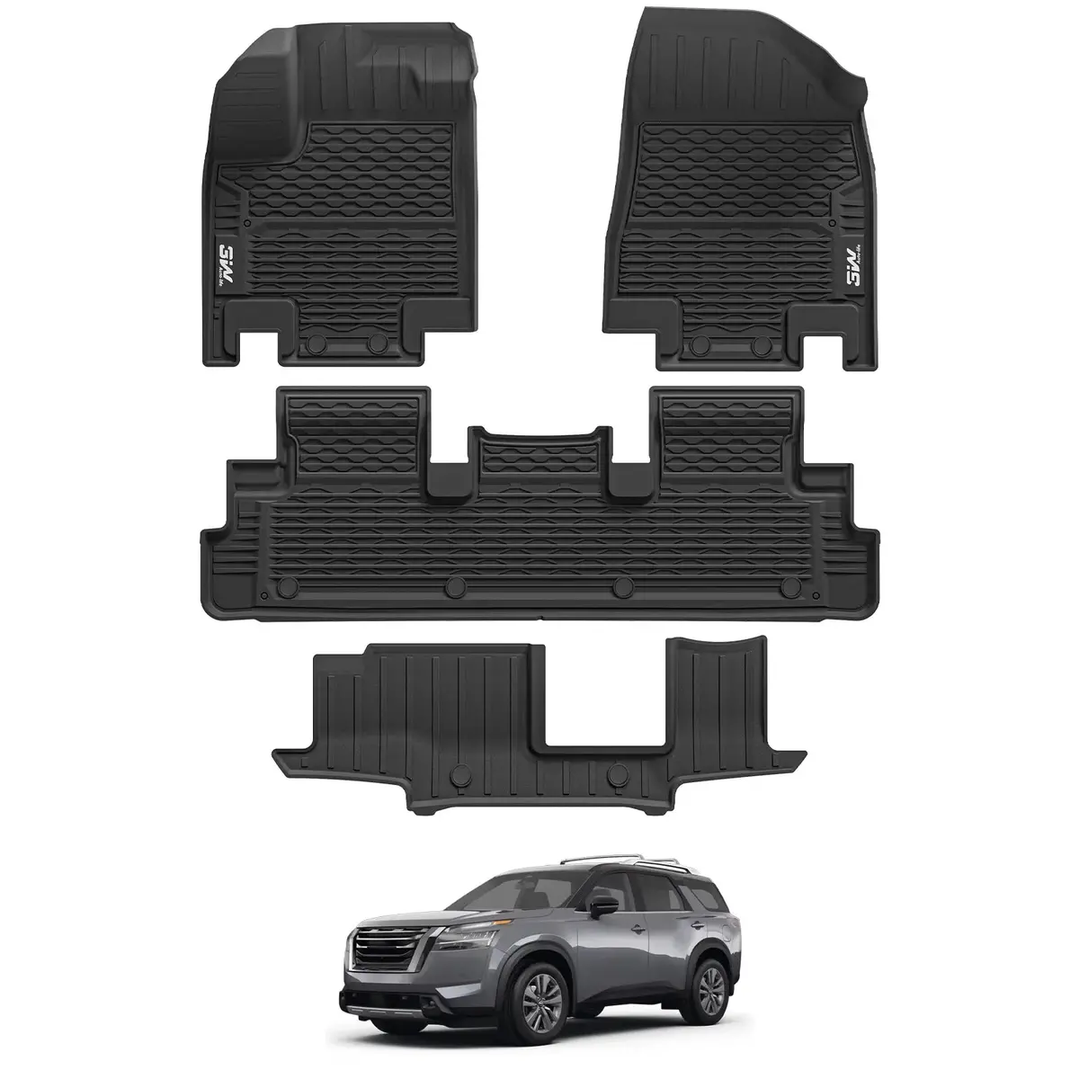 3W Floor Mats For Nissan Pathfinder 8 Seat 2022-2026 Thorex™ All-Weather Protection 2