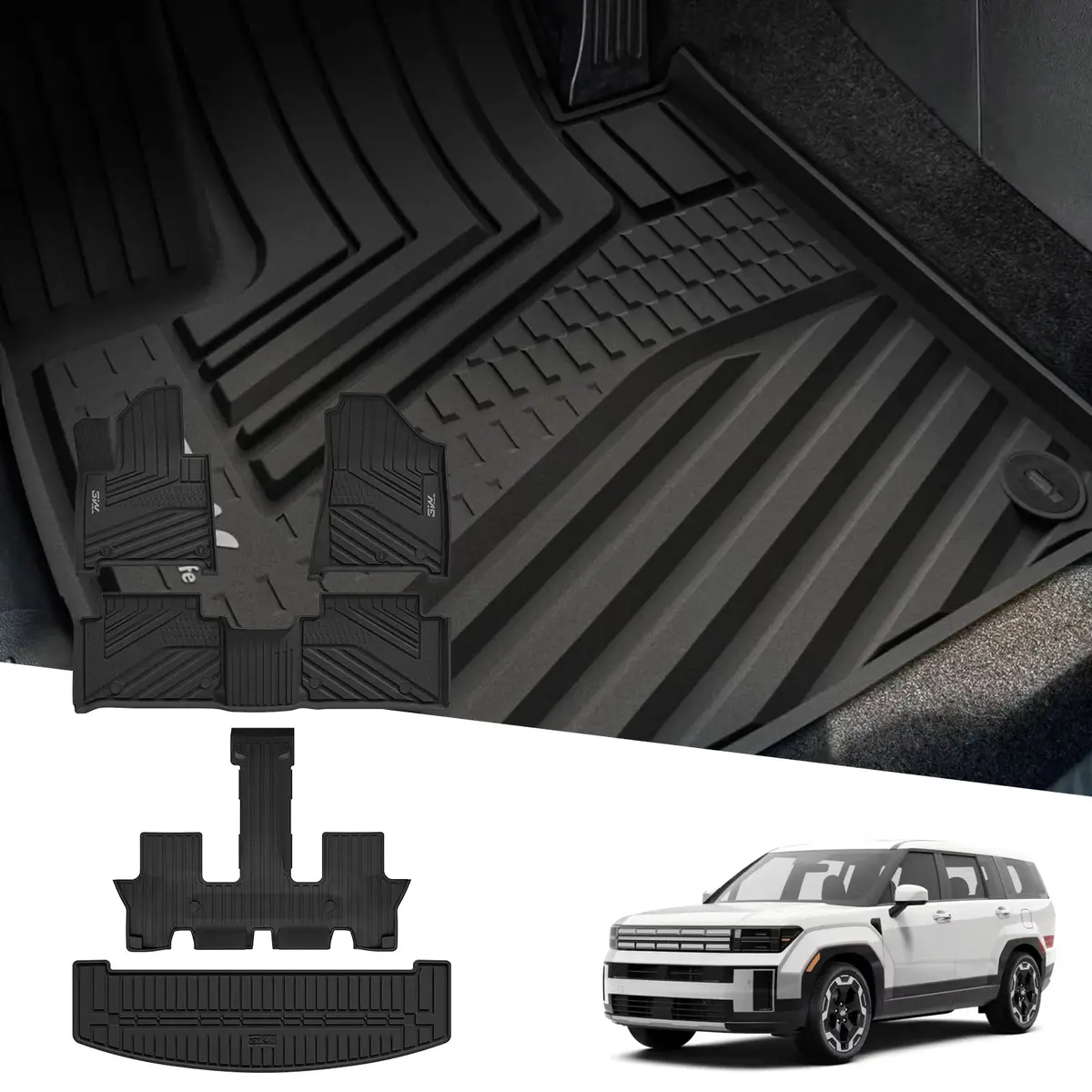 3W Hyundai Santa Fe 6 Seat 2024-2026 (Only Gasoline Vehicle) Custom Floor Mats Thorex™ All-Weather Protection 2