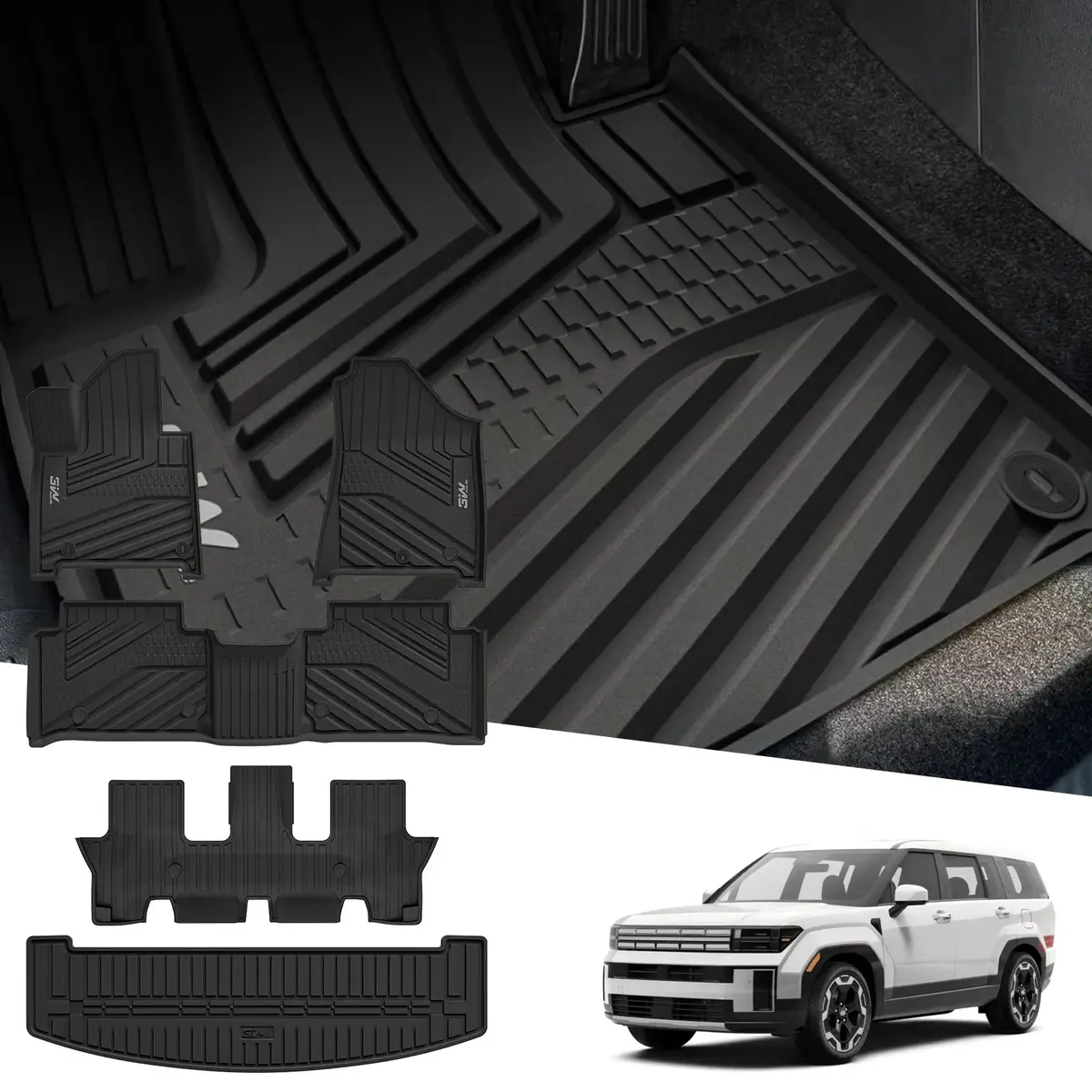3W Hyundai Santa Fe 7 Seat 2024-2026 (Only Gasoline Vehicle) Custom Floor Mats/ Trunk Mat Thorex™ All-Weather Protection 2