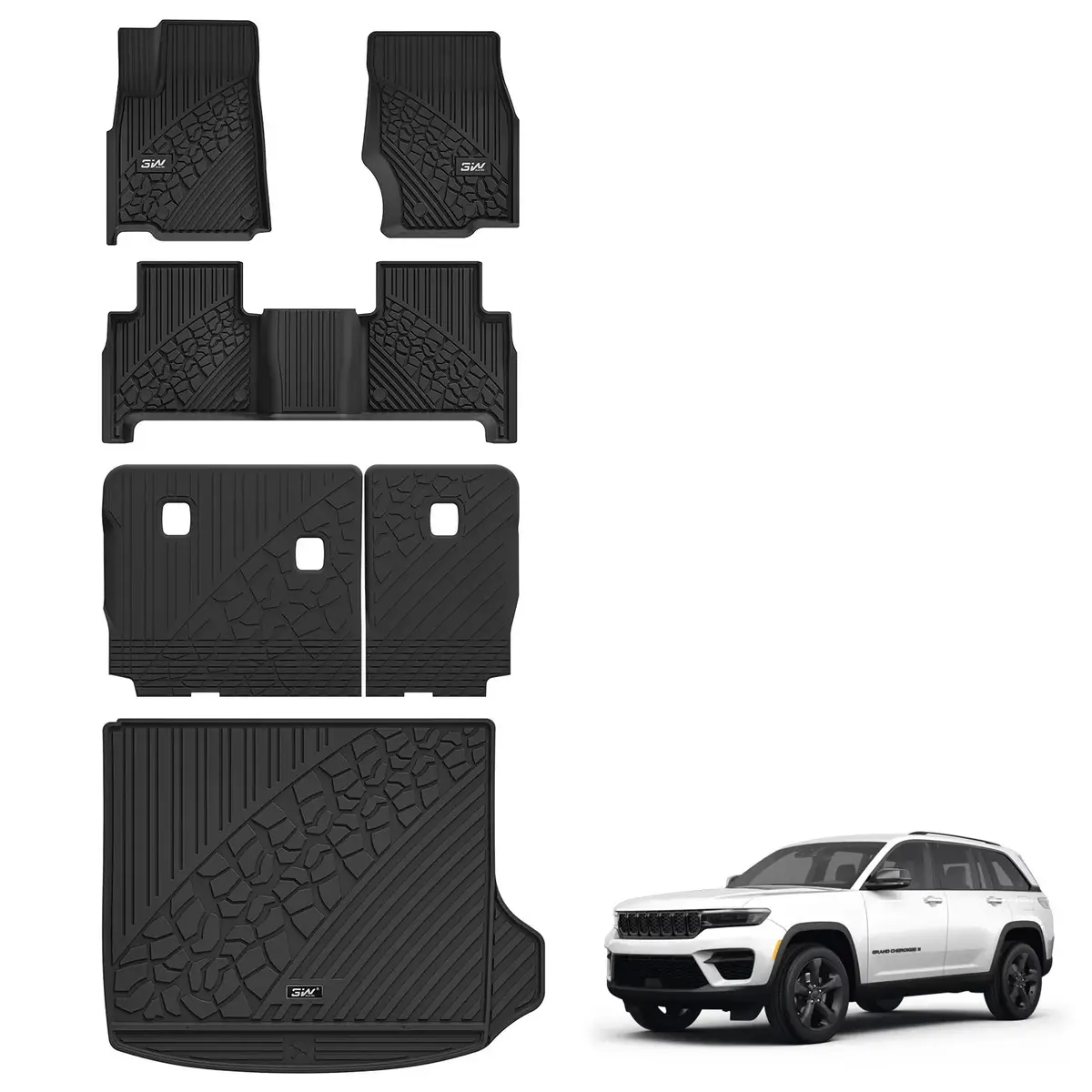 3W Jeep Grand Cherokee 2022-2026 (Non L Or Wk) 5-Seat Only Custom Floor Mats / Trunk Mat Thorex™ All-Weather Protection 1