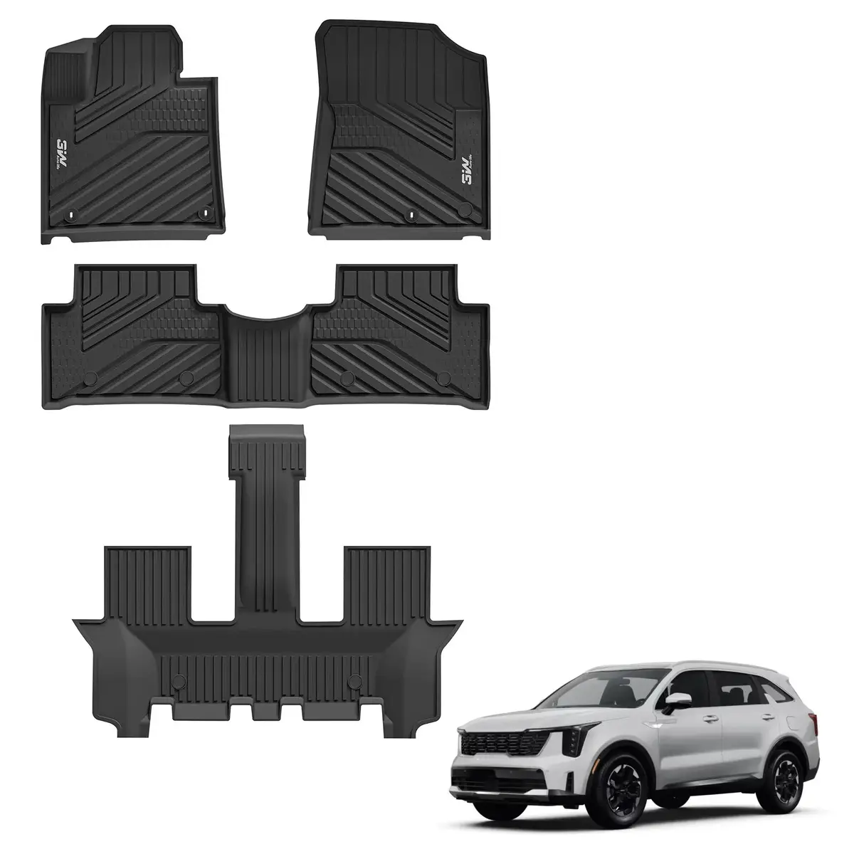 3W Kia Sorento 6/7 Seats 2021-2026 (Not Fit For Hybrid & Phev) Custom Floor Mats Thorex™ All-Weather Protection 1