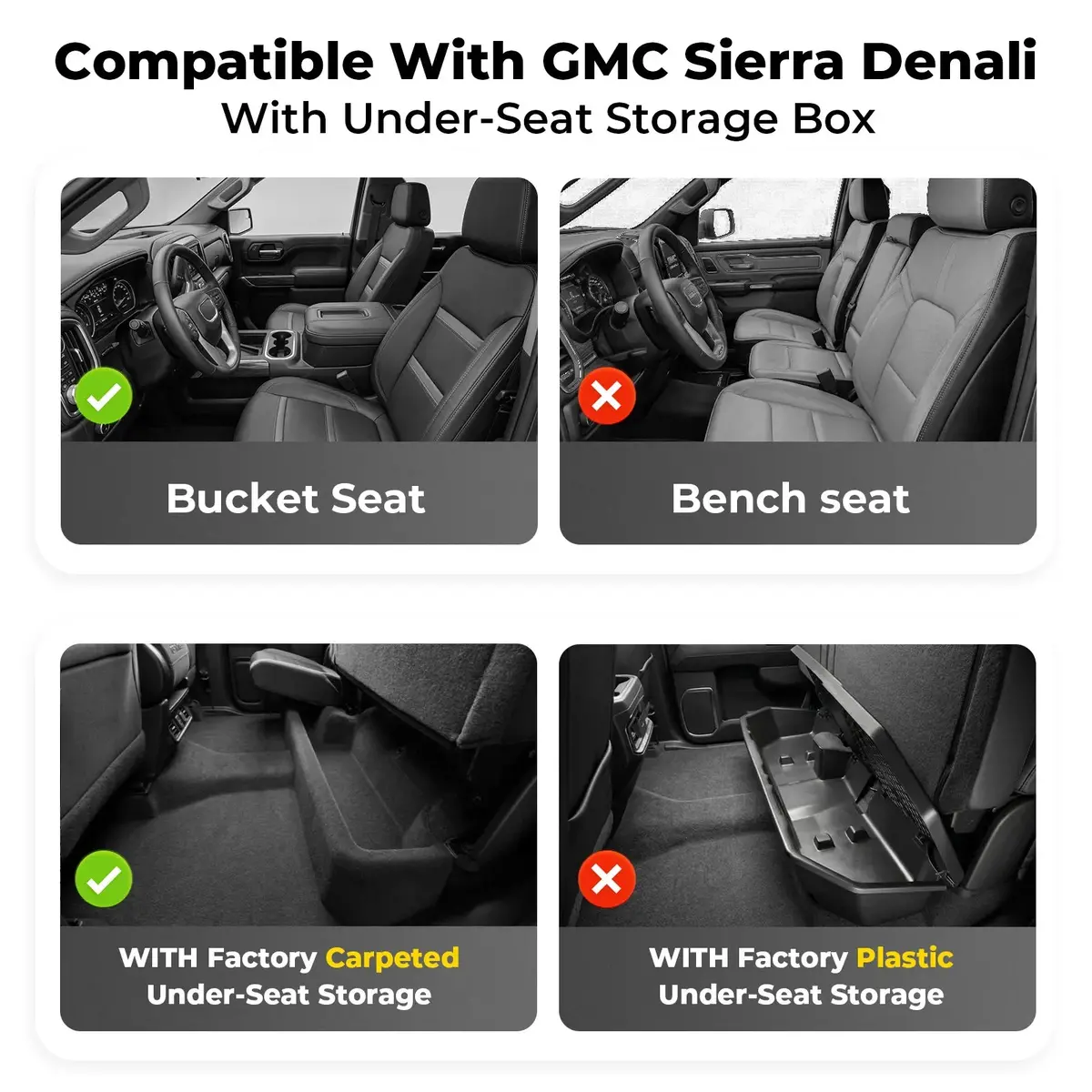3W Sierra/Sierra Denali 1500 2019-2026 & Gmc Sierra 2500Hd/3500Hd 2020-2026 Crew Cab Floor Mats With Double Layer Carpet Thorex™ All-Weather Protection 2
