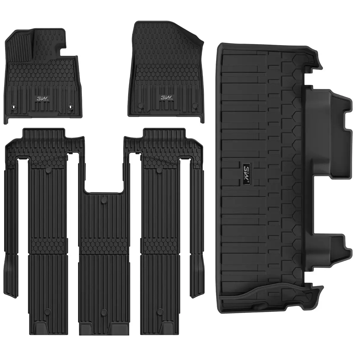 3W Toyota 2024-2026 Sienna Platinum 7 Seat (W/O Spare Tire) Custom Floor Mats / Trunk Mat Thorex™ All Weather Protection 1
