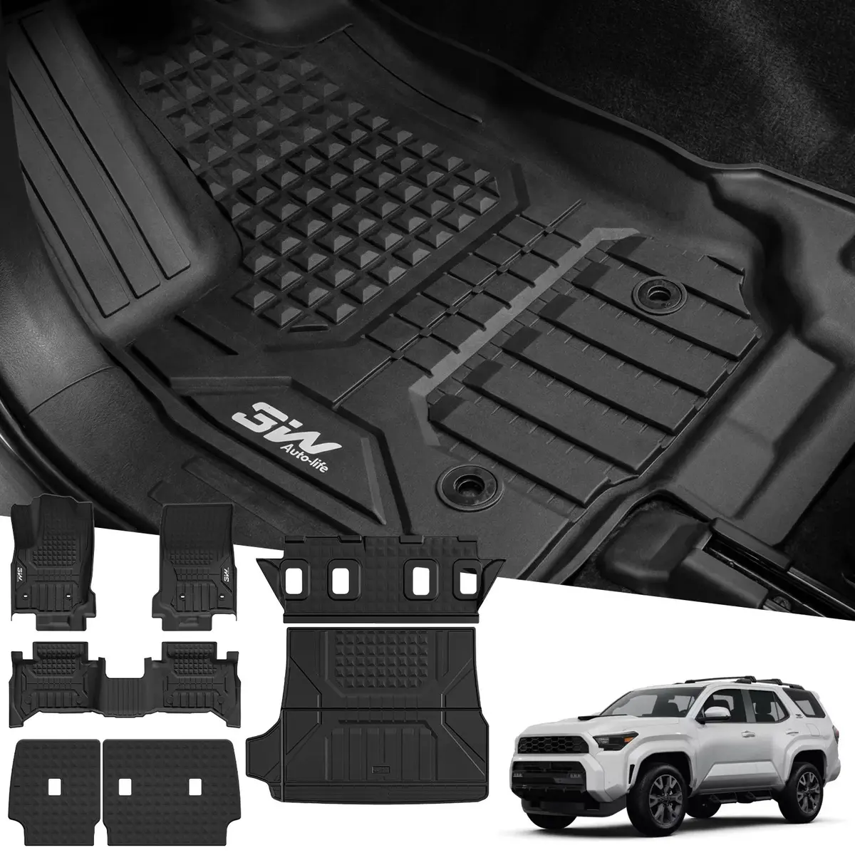 3W Toyota 4Runner 2025-2026 (Gas Models & 5-Seat Only) Custom Floor Mats/ Cargo Liner/ Seat Back Protector Thorex™ All-Weather Protection 3