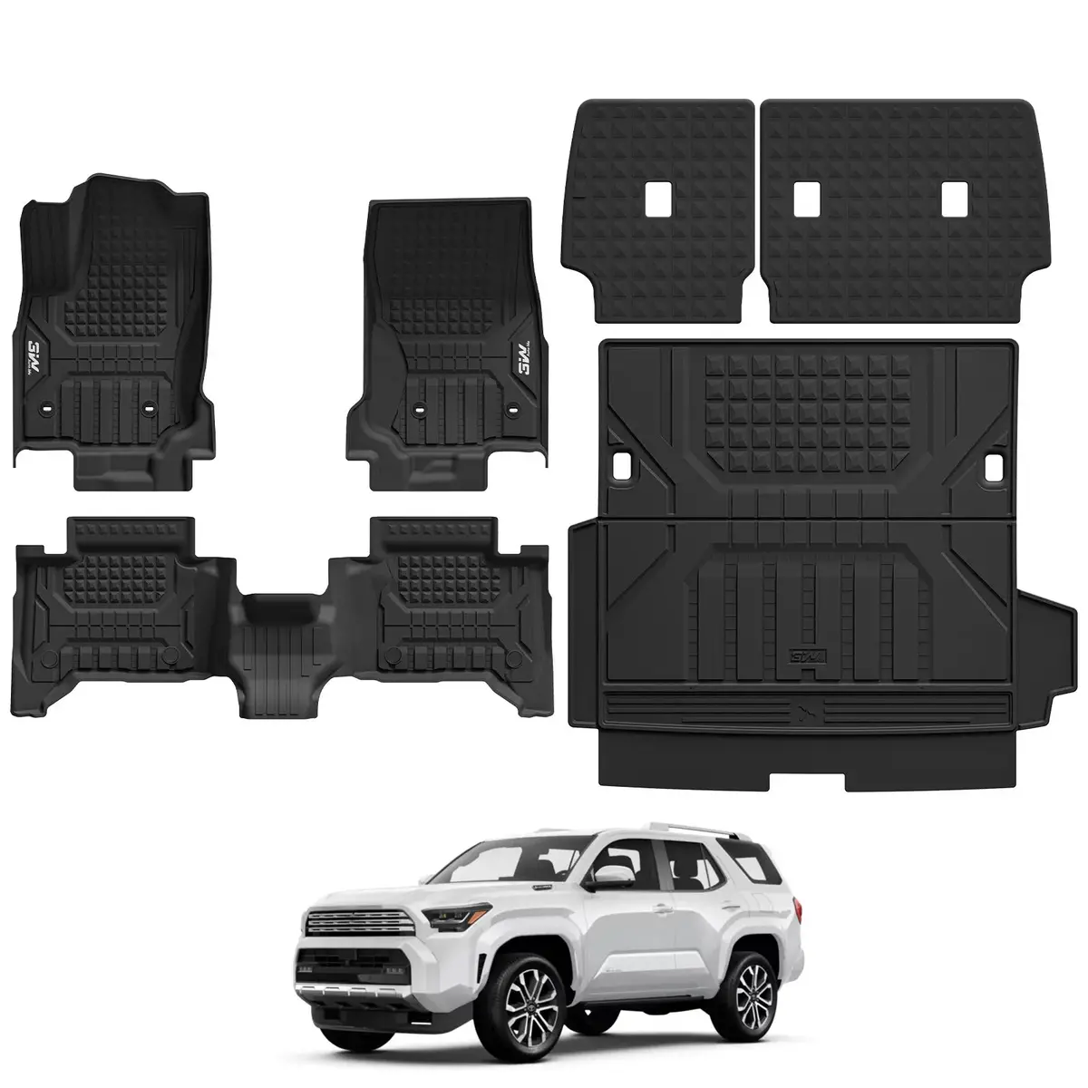 3W Toyota 4Runner 2025-2026 (Hybrid Models & 5-Seat Only) Custom Floor Mats Thorex™ All-Weather Protection 1