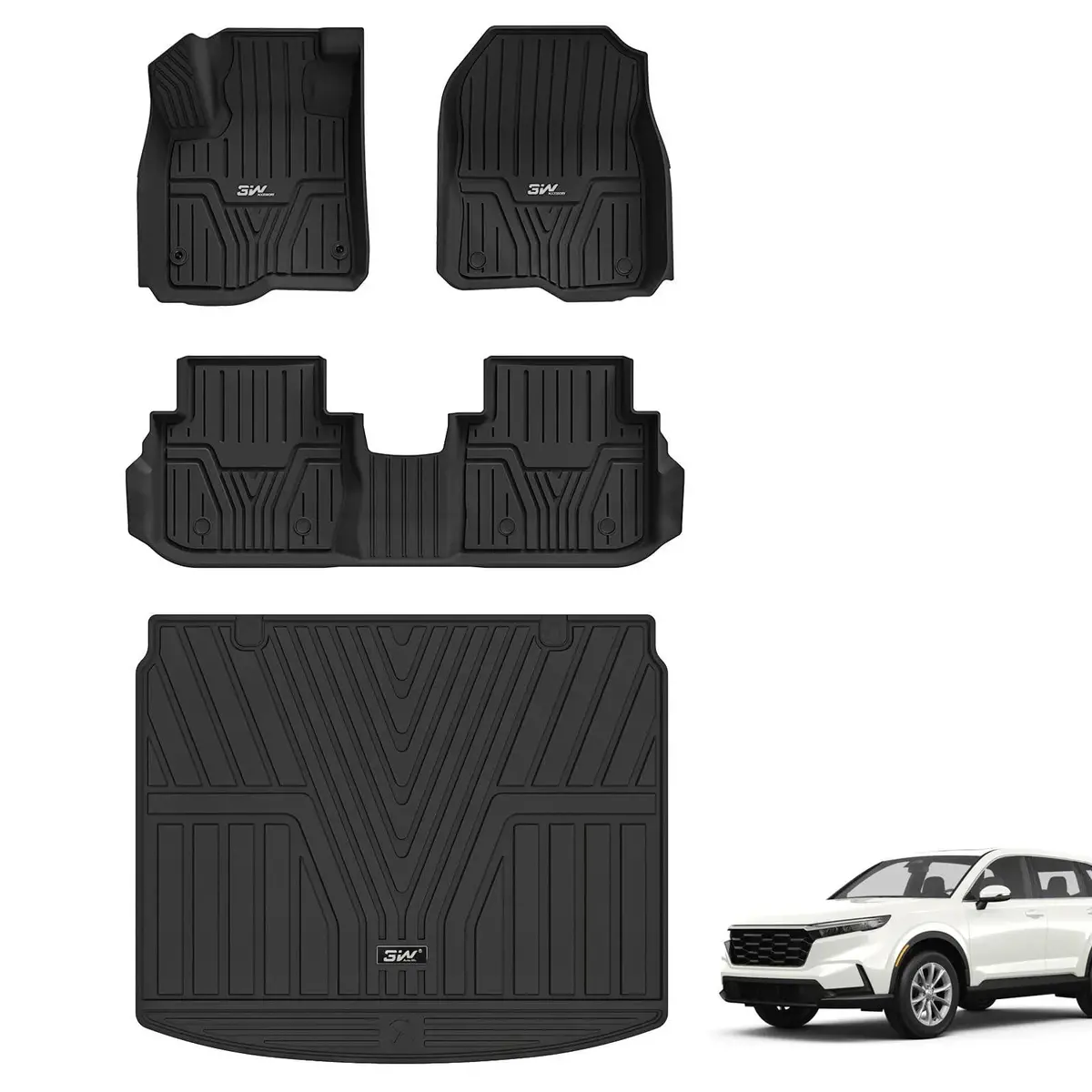 3W Honda Cr-V 2023-2026 Custom Floor Mats(Include Hybrid) / Trunk Mat(Upper Positon) Crv Thorex™ All-Weather Protection 2