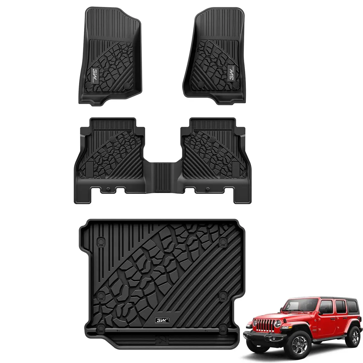 3W Jeep Wrangler Jlu Custom Floor Mats Or Trunk Mat 2018-2026 Unlimited 4-Door Thorex™ All-Weather Protection 4