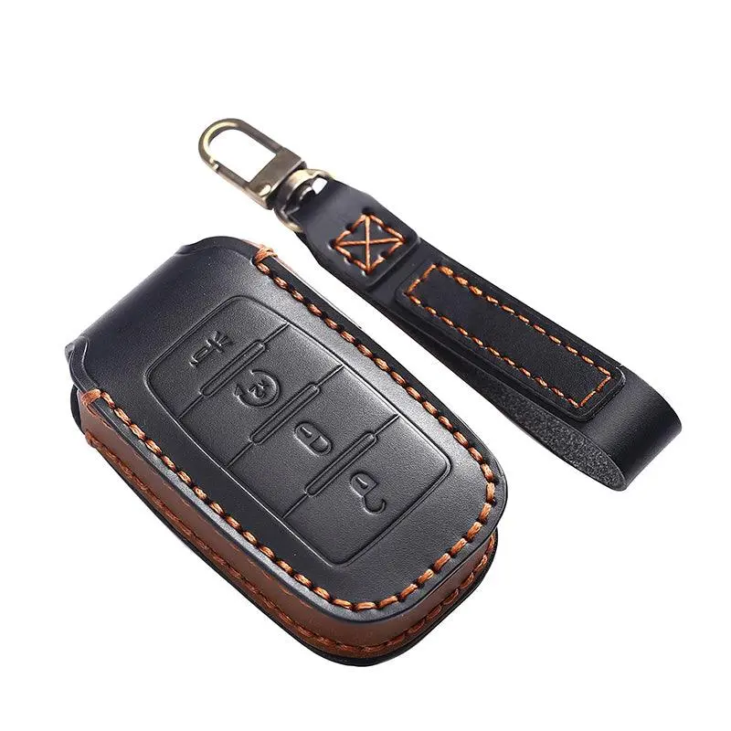 3W Key Fob Cover Case 4 Buttons For Dodge Ram Genuine Leather With Keychain 360° Protection 1