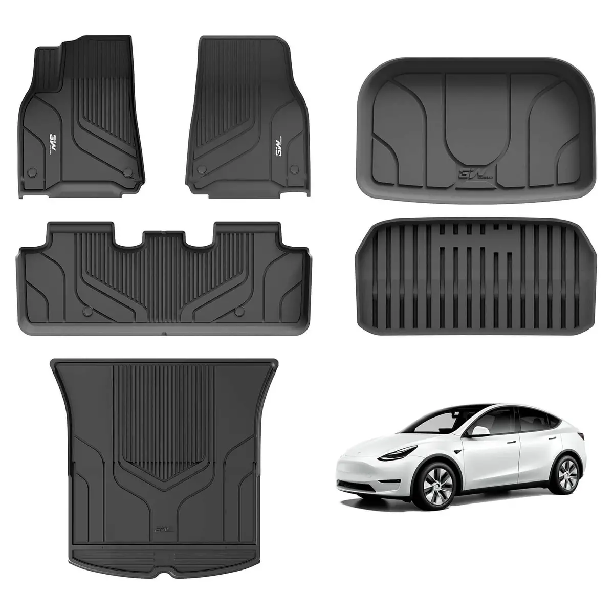 3W Tesla Model Y 2020-2024 5-Seater Custom Floor Mats / Trunk Mats Set 1