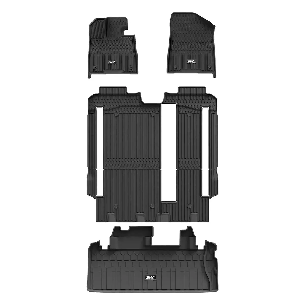 3W Toyota Sienna 8 Seat 2021-2026 Custom Floor Mats Trunk Mat Thorex™ All-Weather Protection 1