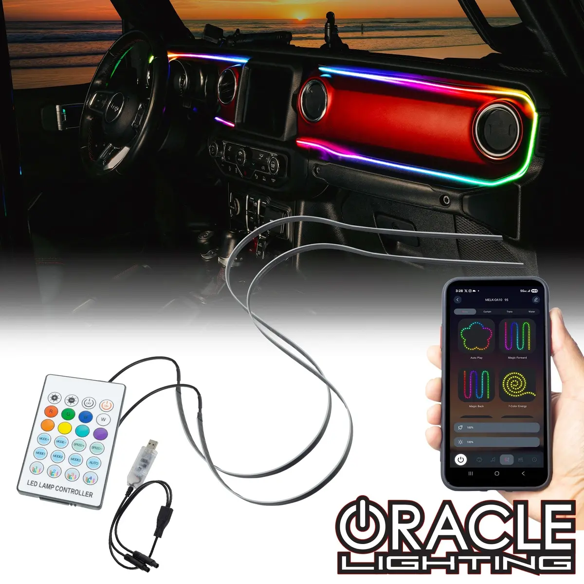 2018-2023 Jeep Wrangler Jl/Gladiator Jt Dynamic Colorshift Led Interior Dash Board Kit 1