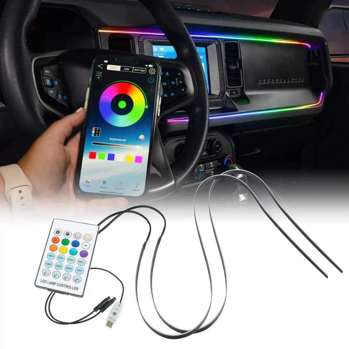 2021-2025 Ford Bronco Dynamic Colorshift Led Dash Kit - Usb Plug & Play Interior Lighting 1