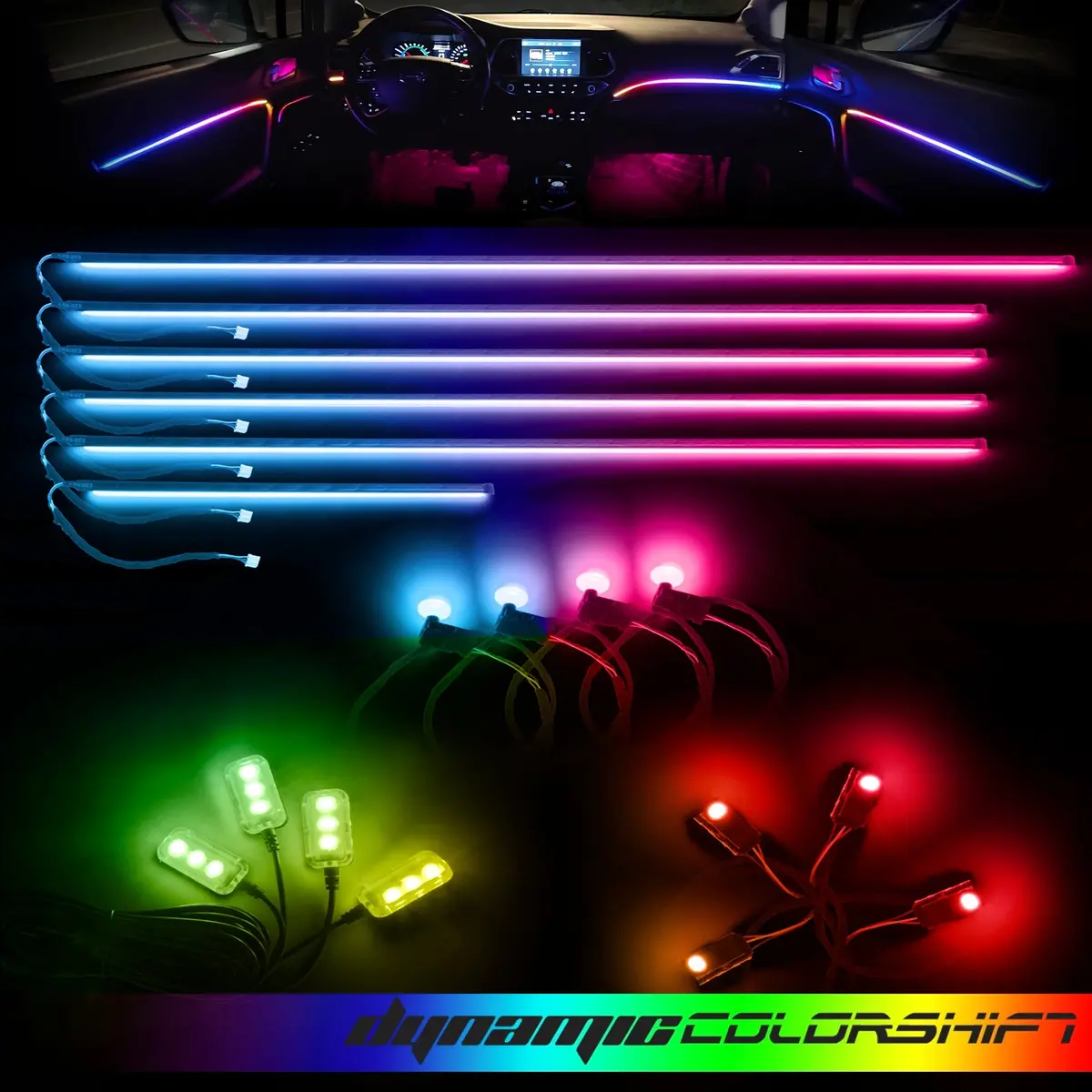 Dynamic Colorshift 18-Piece Universal Led Interior Kit - Bluetooth Multi-Zone Lighting 1