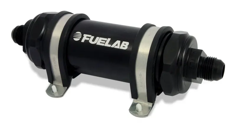 Fuelab 828 In-Line Fuel Filter Long -8An In/-10An Out 10 Micron Fabric - Black 1