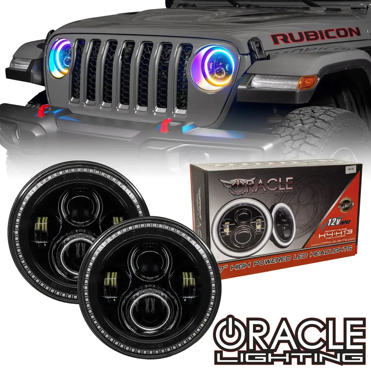 Oracle Lighting 7" High Powered Led Headlights - Black Bezel - Dynamic Colorshift - Jeep Wrangler Jk 1