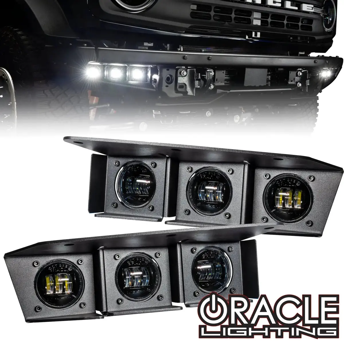 2021-2026 Ford Bronco Triple Led Fog Light Kit - Steel Modular Bumper | 90W 1