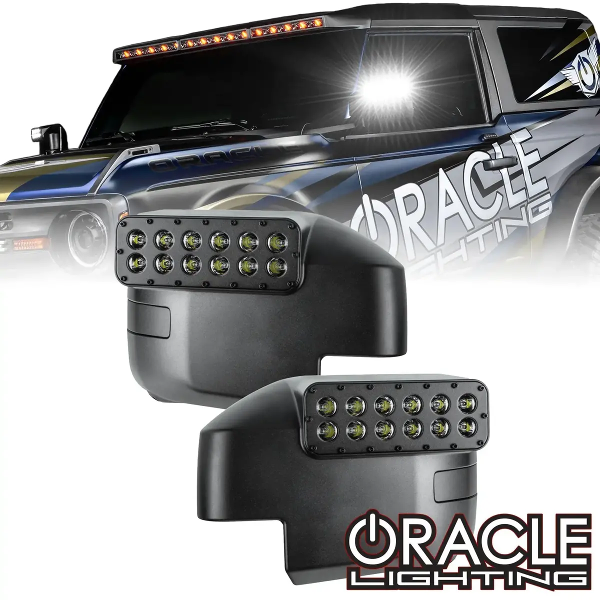 2021-2026 Ford Bronco Led Off-Road Side Mirrors - Peripheral Ditch Lights (2200+ Lumens) 1