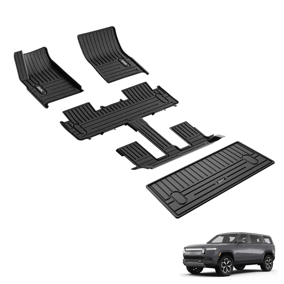 3W Custom Floor Mats For Rivian R1s 2022-2024 Thorex™ All-Weather Protection 1