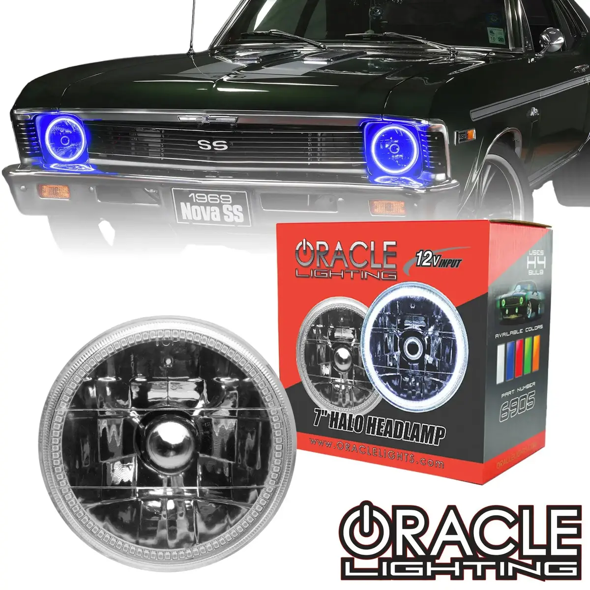 Oracle 7" Sealed Beam Headlight With Pre-Installed Smd Halo 1