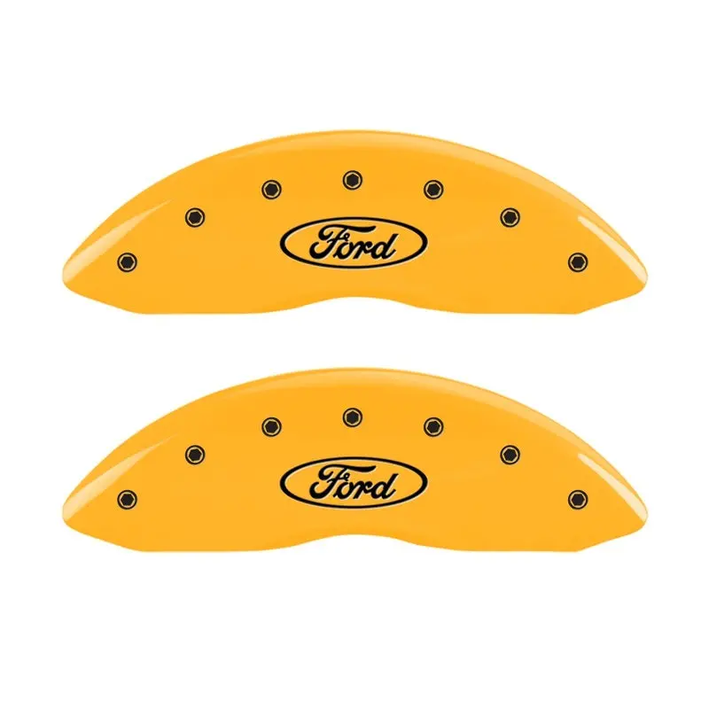 Mgp Engraved 2-Piece Caliper Cover Set – Front Oval Logo / Rear Ford Badge, Yellow Finish On Black Charcoal Base (1998 E-150 Fit) 1
