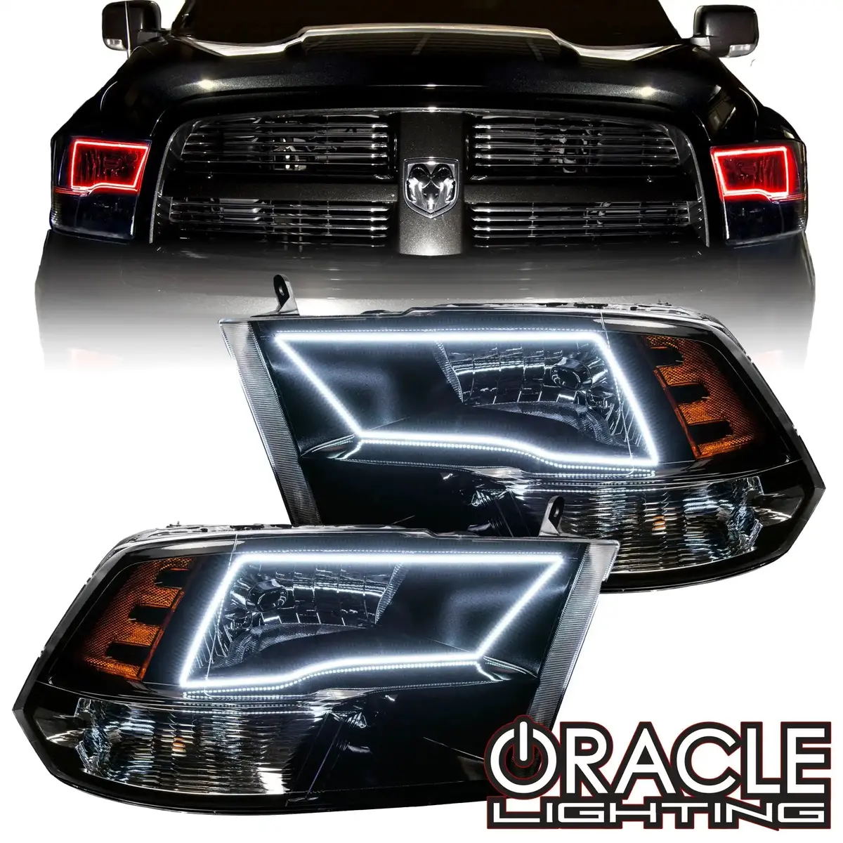 Oracle Lighting 2009-2018 Ram 1500 Sport Pre-Assembled Headlights - Black Housing 1